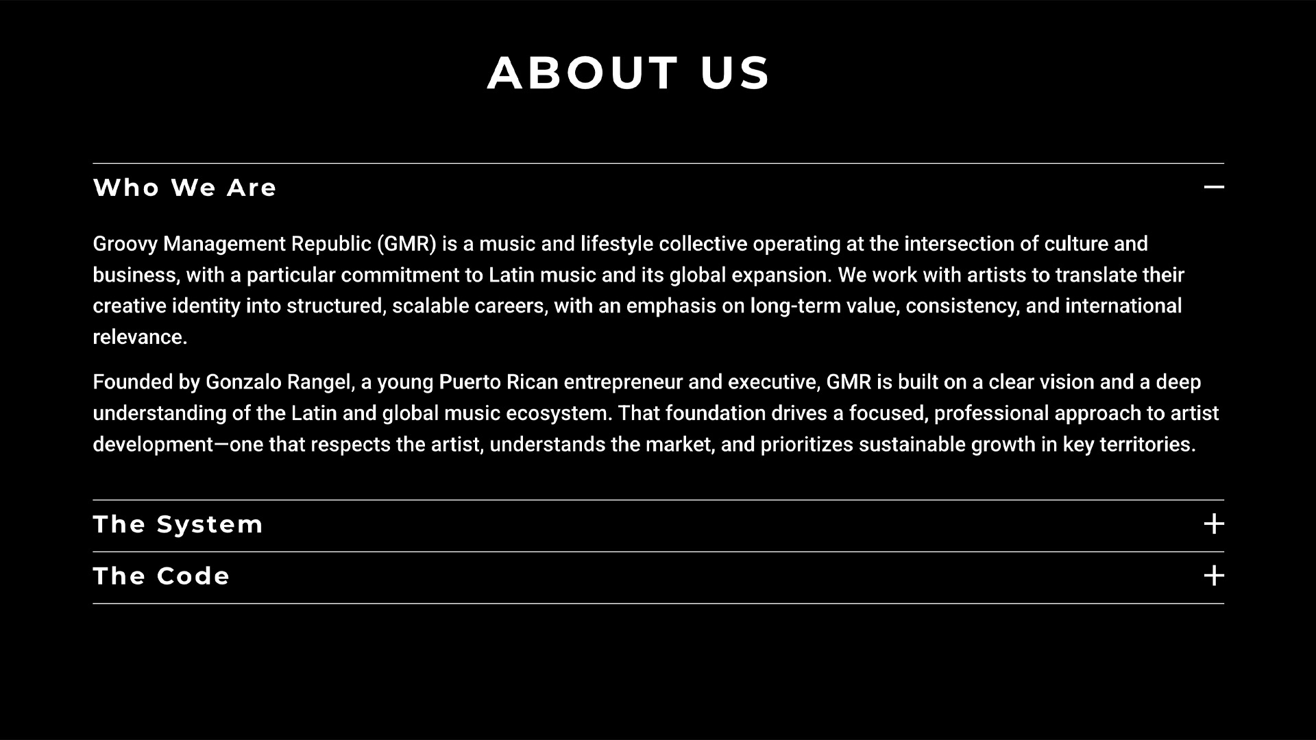 Groovy Management Republic - About Us section
